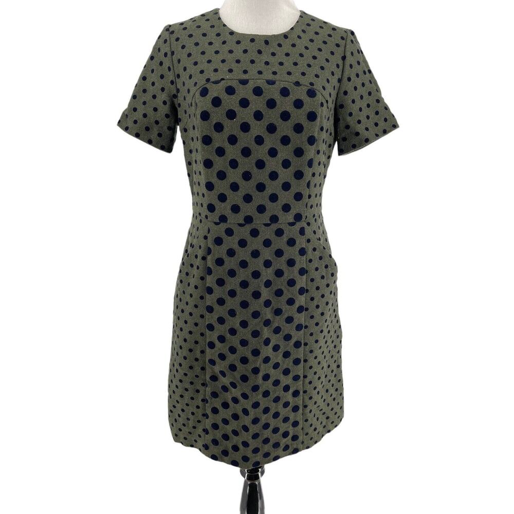 Boden Women's Green Navy Wool Blend Kathryn Polka Dot Dress Size 6